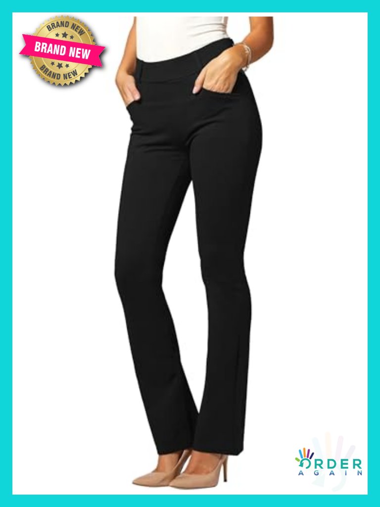 Stretch Slacks For Women - Tummy Control Waistband - Bootcut Dress Pants With